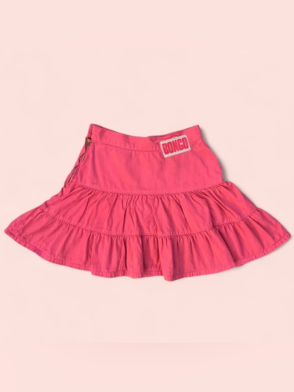 Vintage BONGO Y2K Pink Tiered Ruffle Cotton Mini Skirt